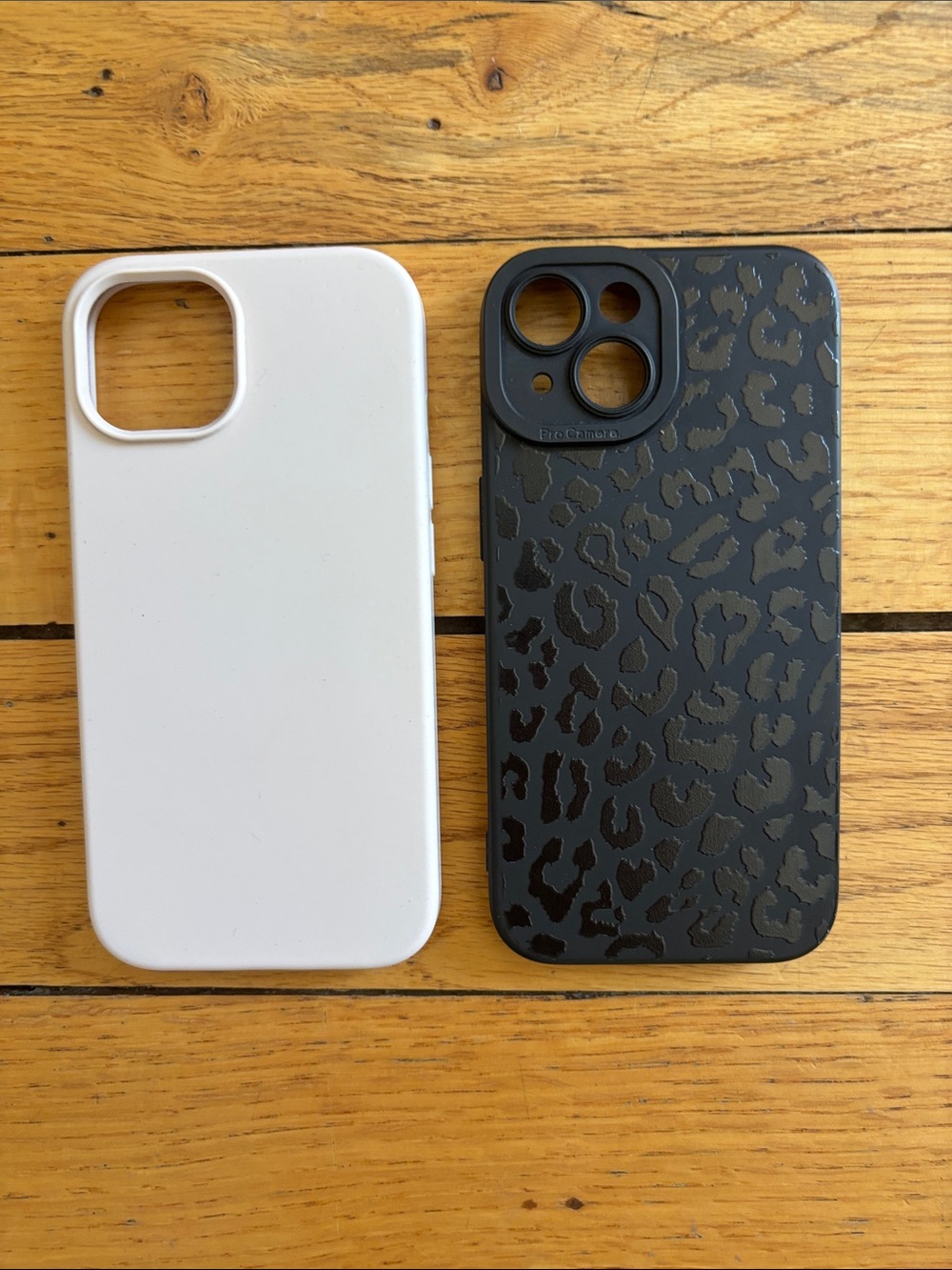 iPhone 15 Black Leopard Print and faint baby pink Protective Phone Cases